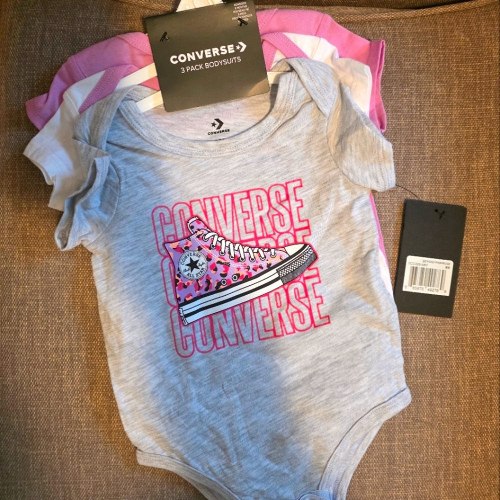Converse Sneakers Sporty Girl Baby Onesies Bodysuits 3 Pack 9m 6-9m 9 MonthsNWT